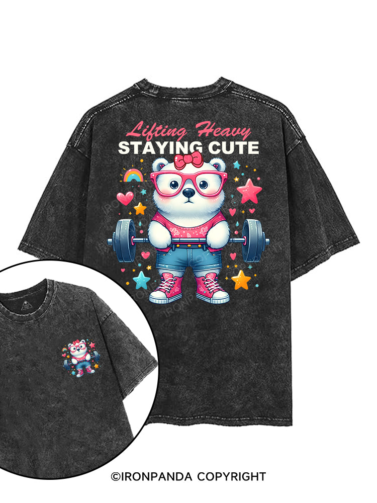 Lifting Heavy, Staying Cute printed Gym Shirt