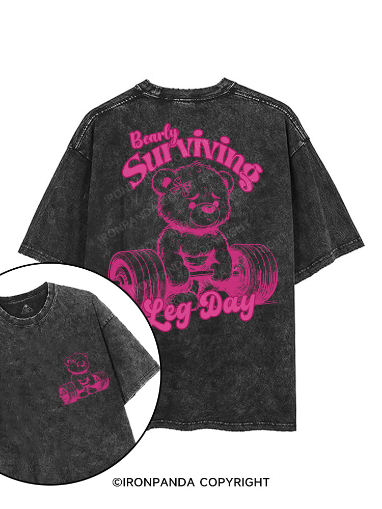 BEARLY SURVIVING LEG DAY printed Gym Shirt