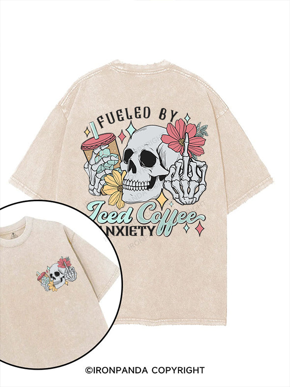 FUELED BY ICED COFFEE AND ANXIETY printed Gym Shirt