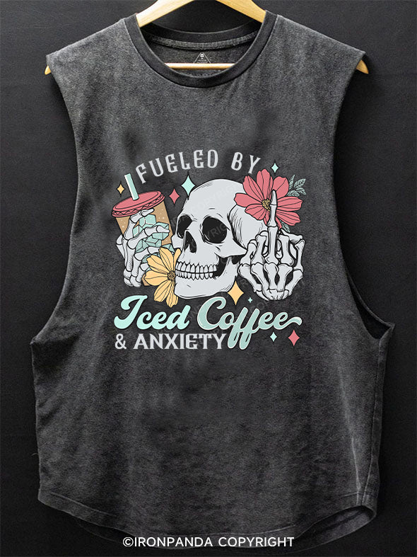 FUELED BY ICED COFFEE AND ANXIETY SCOOP BOTTOM COTTON TANK