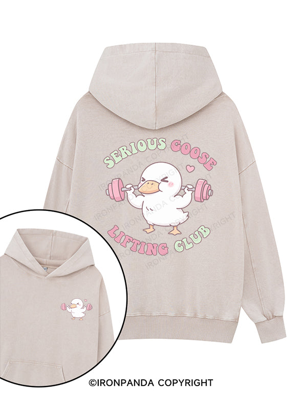 Serious Goose Lifting Club Printed Washed Gym Hoodie
