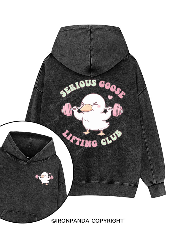 Serious Goose Lifting Club Printed Washed Gym Hoodie
