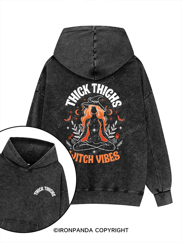 THICK THIGHS WITCH VIBES Printed Washed Gym Hoodie