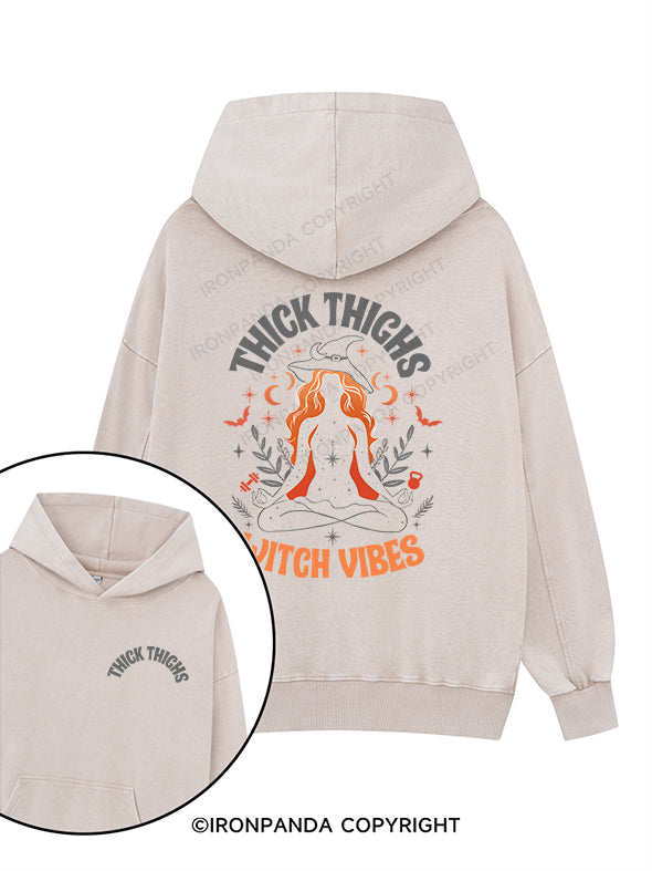 THICK THIGHS WITCH VIBES Printed Washed Gym Hoodie