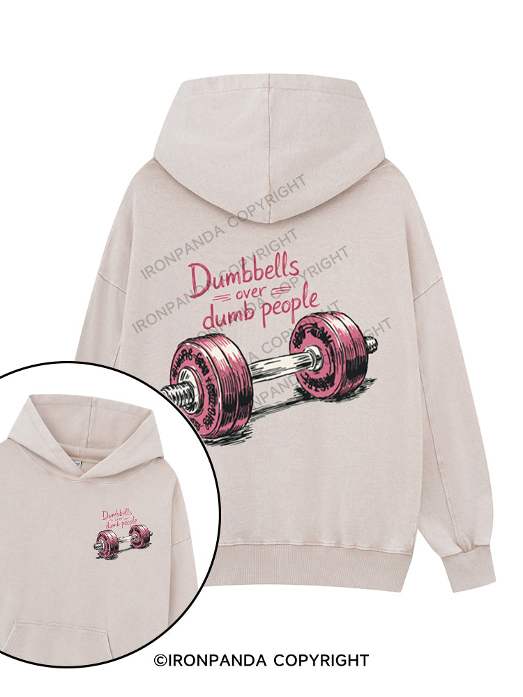 Dumbbells over dumb people Printed Washed Gym Hoodie