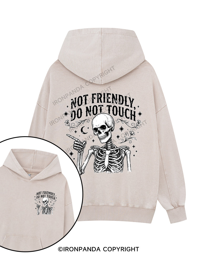 NOT FRIENDLY, DO NOT TOUCH Printed Washed Gym Hoodie