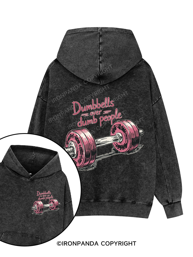 Dumbbells over dumb people Printed Washed Gym Hoodie