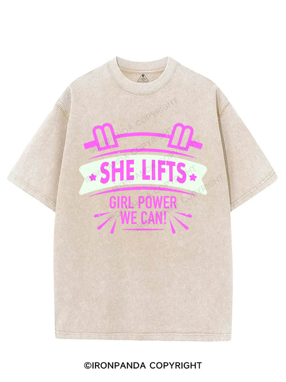 SHE LIFTS！VINTAGE GYM SHIRT