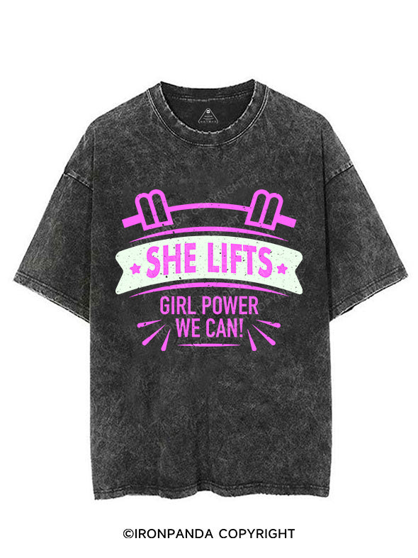 SHE LIFTS！VINTAGE GYM SHIRT