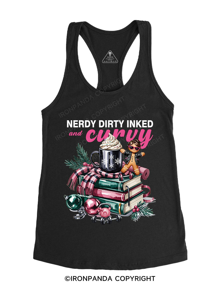NERDY DIRTY INKED and curuy Gym Racerback Tank