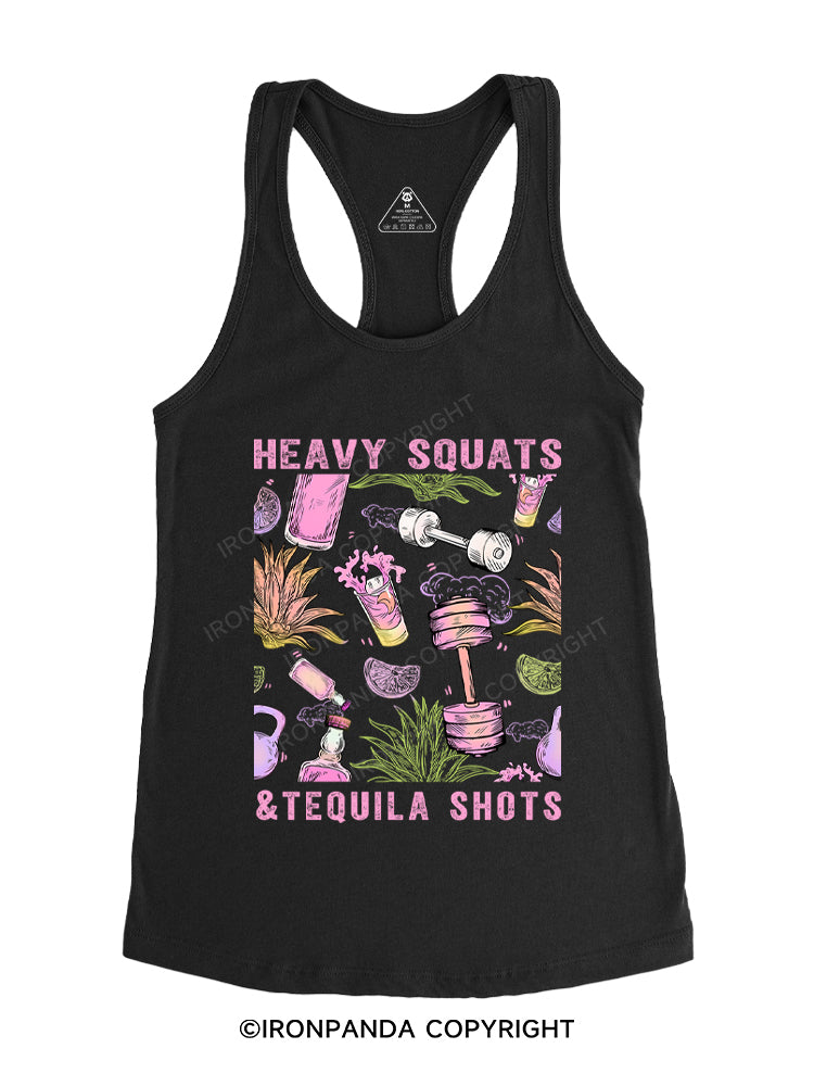 heavy squats & tequila shots Gym Racerback Tank