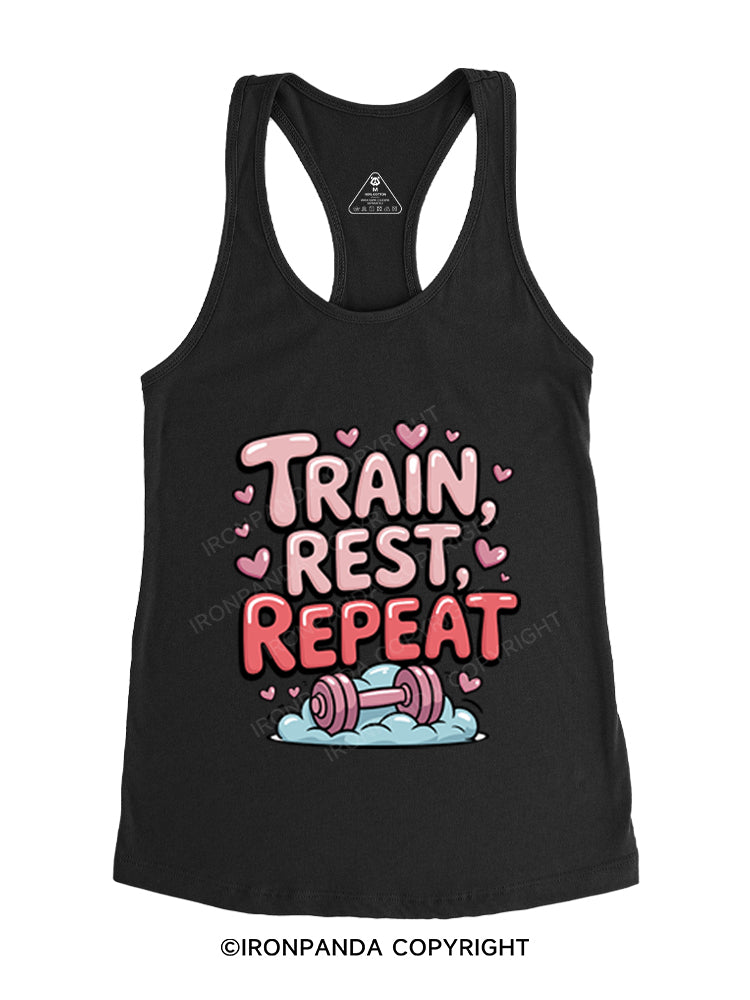 TRAIN, REST, REPEAT Gym Racerback Tank