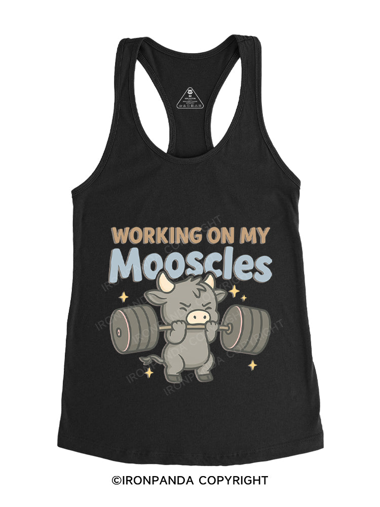 working on my mooscles Gym Racerback Tank