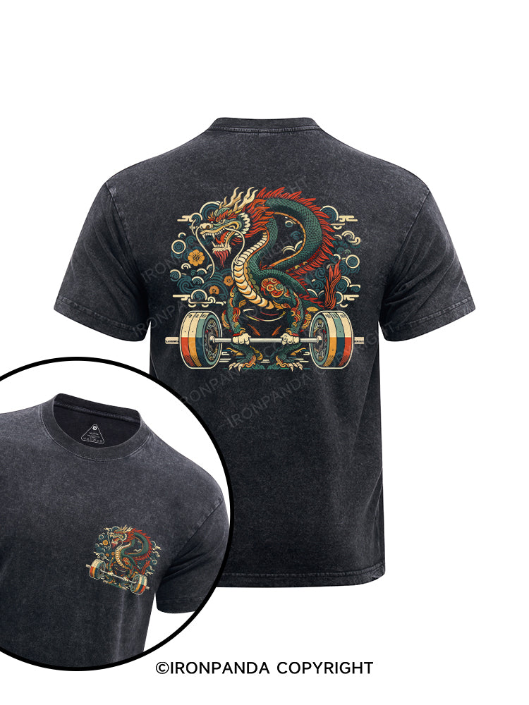Chinese dragon printed Washed Gym Shirt