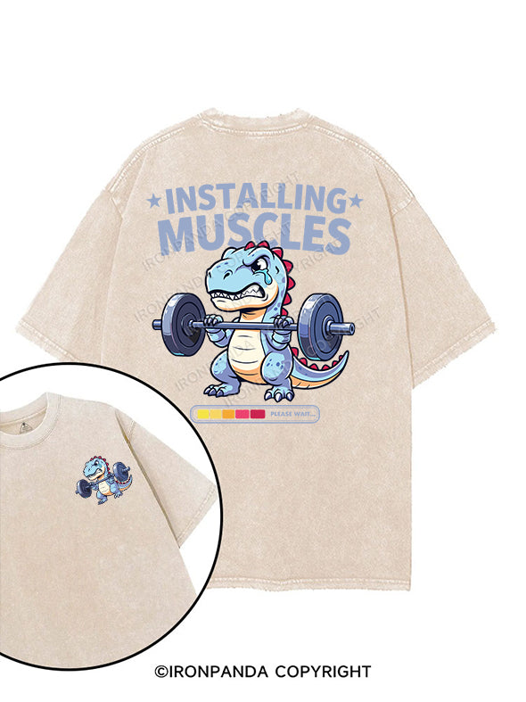 installing muscles dinosaur printed Gym Shirt