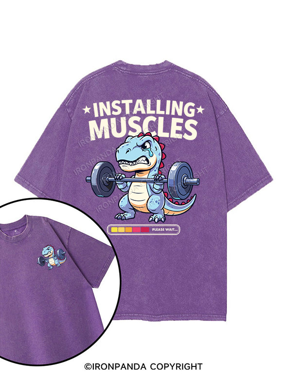 installing muscles dinosaur printed Gym Shirt