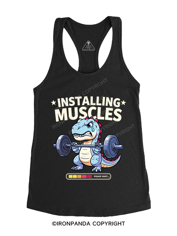 installing muscles dinosaur Gym Racerback Tank