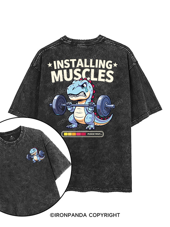installing muscles dinosaur printed Gym Shirt