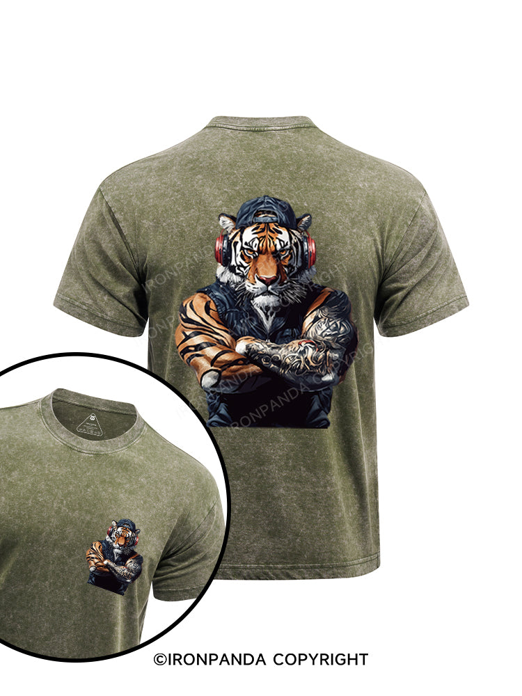 tiger with headphones printed Washed Gym Shirt