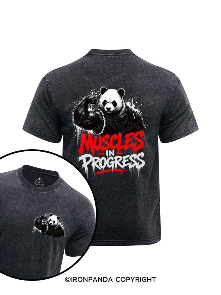 Muscles in Progress Panda Printed Washed Gym Shirt