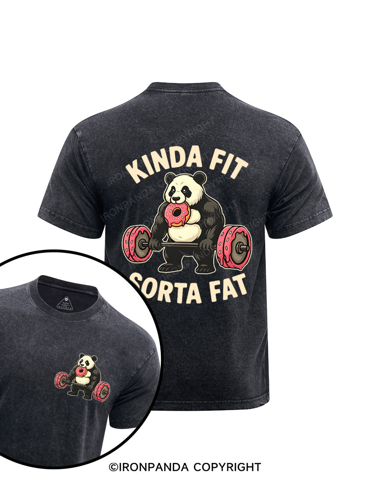Kinda Fit Sorta Fat Panda Donut Gym Printed Washed Gym Shirt