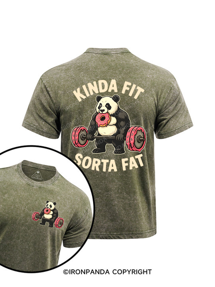 Kinda Fit Sorta Fat Panda Donut Gym Printed Washed Gym Shirt