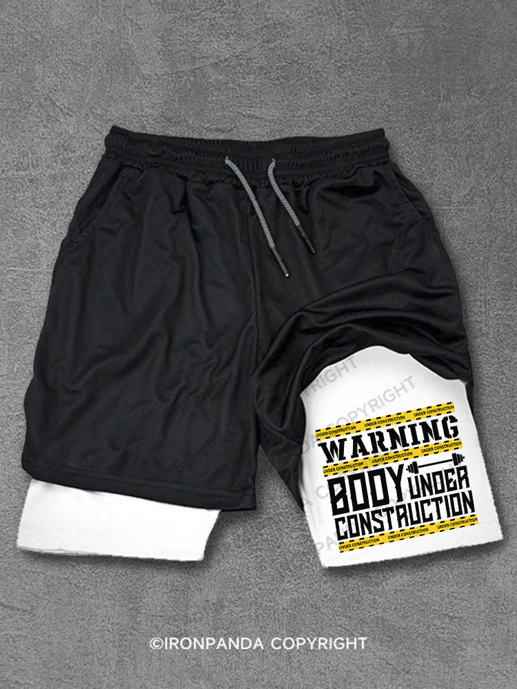 WARNING BODY UNDER CONSTRUCTION Performance Training Shorts