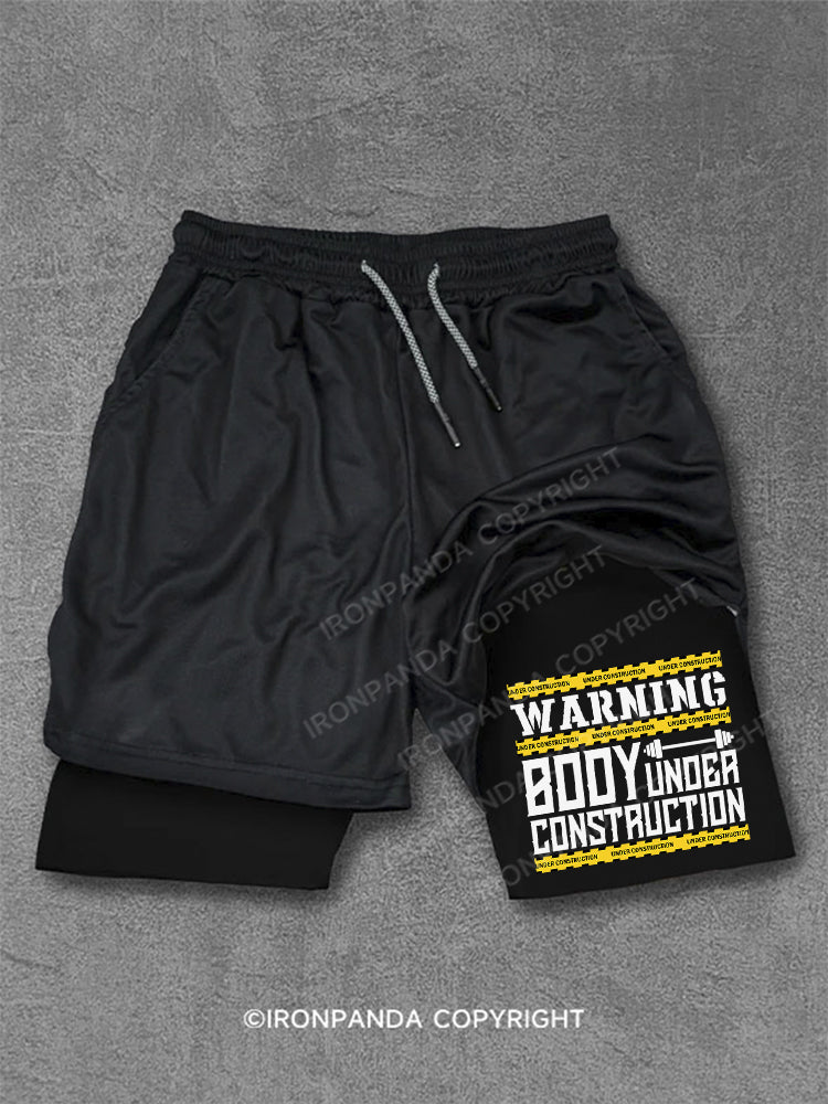 WARNING BODY UNDER CONSTRUCTION Performance Training Shorts