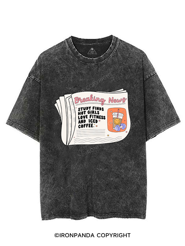 STUDY FINDS HOT GIRLS LOVE FITNESS AND ICED COFFEE VINTAGE GYM SHIRT