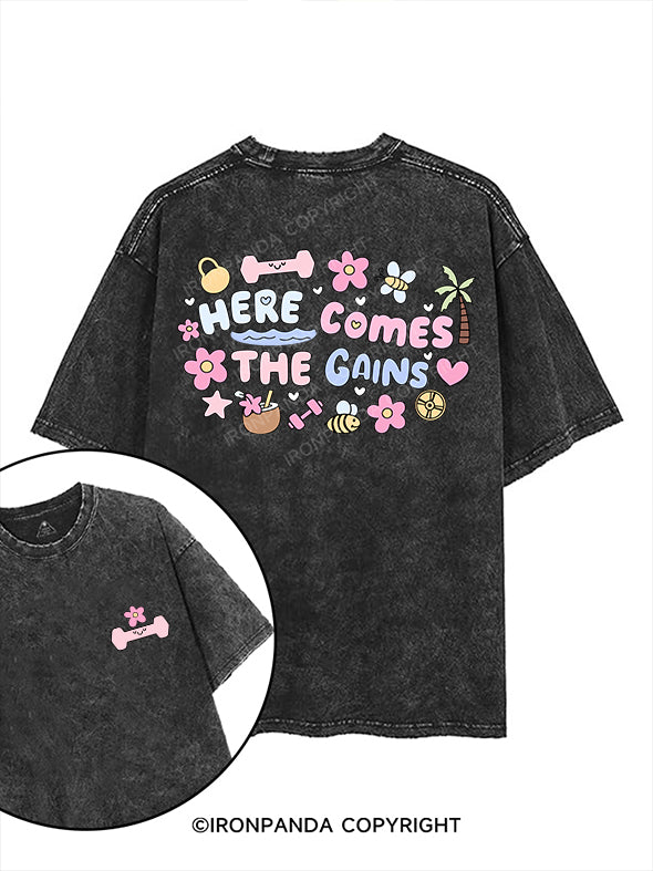 HERE COMES THE GAINS printed Gym Shirt
