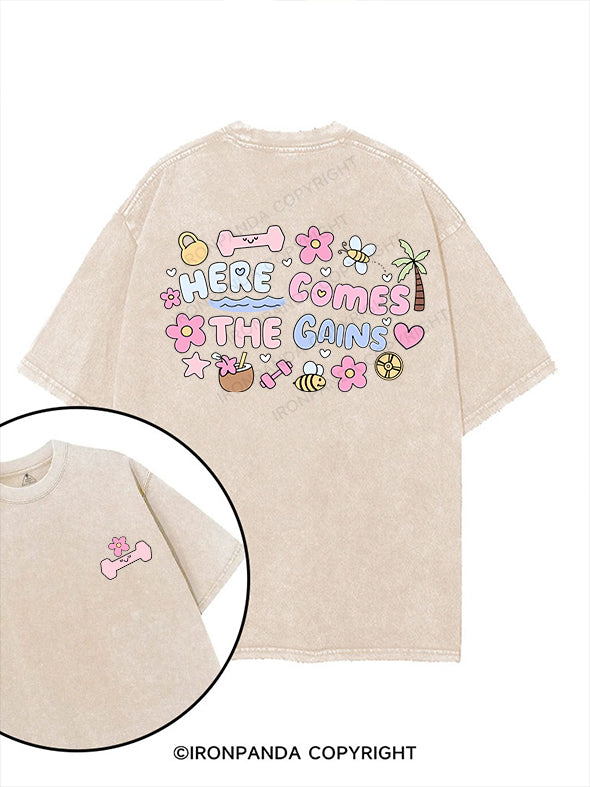 HERE COMES THE GAINS printed Gym Shirt