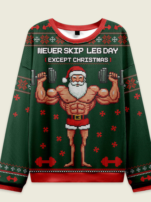 IRONPANDA Never Skip Leg Day Fitness Theme Ugly Sweater