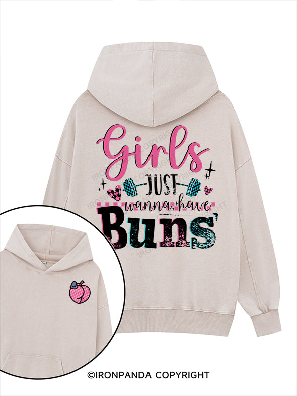 Girls just wanna have buns Printed Washed Gym Hoodie