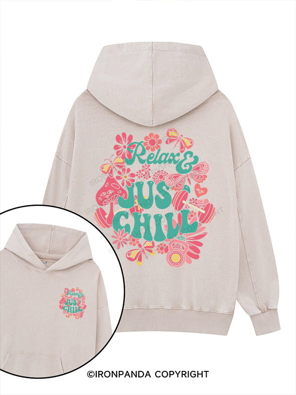 Relax & Just Chill Printed Washed Gym Hoodie