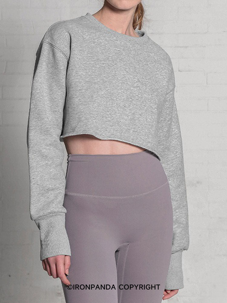 Gray Cotton Long-Sleeve Crop Top