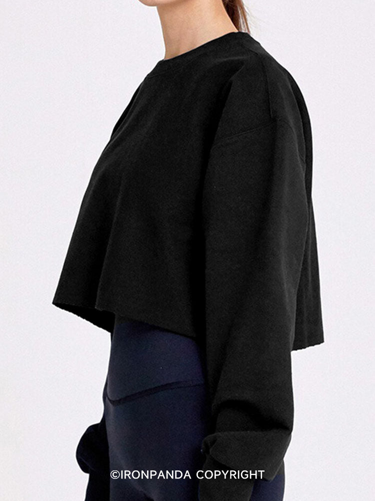 Black Cotton Long-Sleeve Crop Top