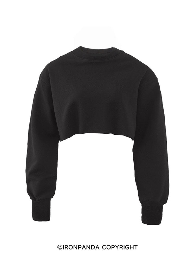 Black Cotton Long-Sleeve Crop Top