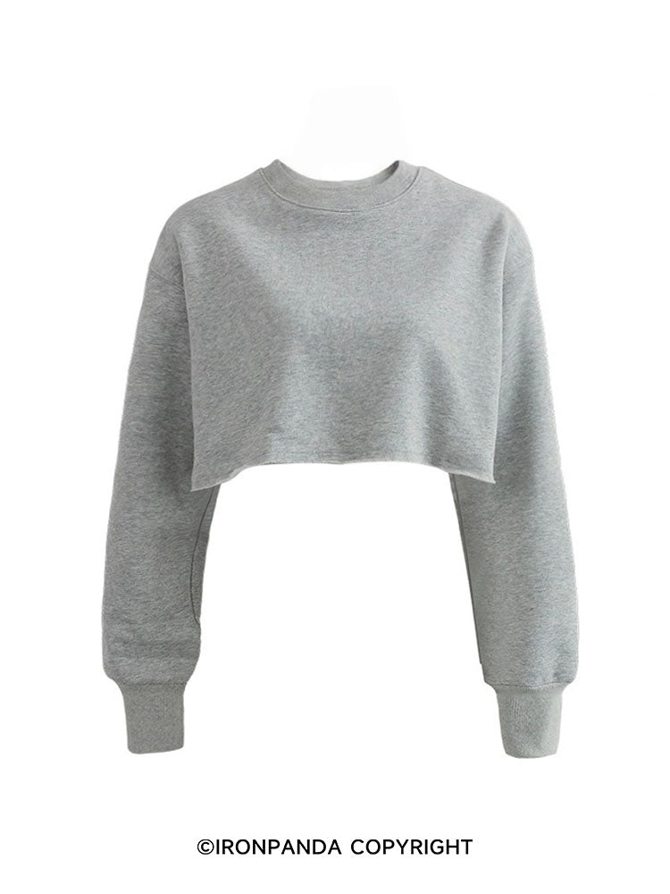 Gray Cotton Long-Sleeve Crop Top
