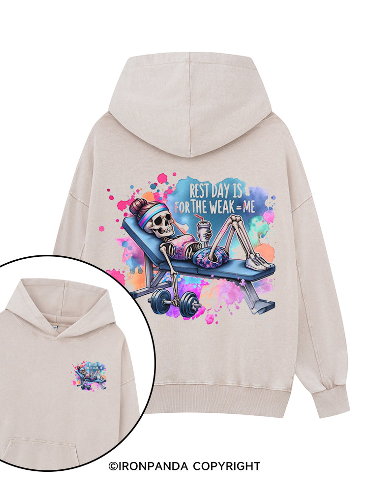 Rest day is for the weak – me Printed Washed Gym Hoodie