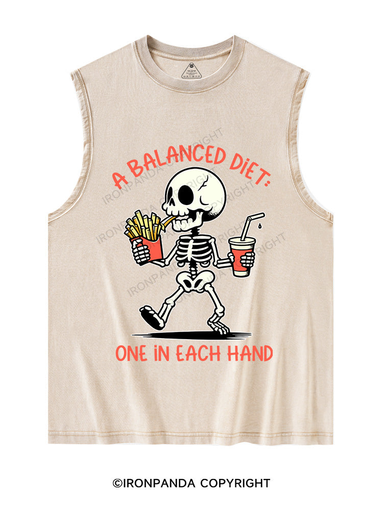 A BALANCED DIET ONE IN EACH HAND Washed Tank