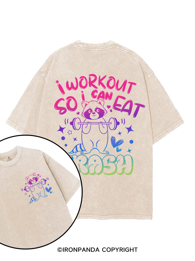 I WORKOUT SO I CAN EAT TRASH printed Gym Shirt