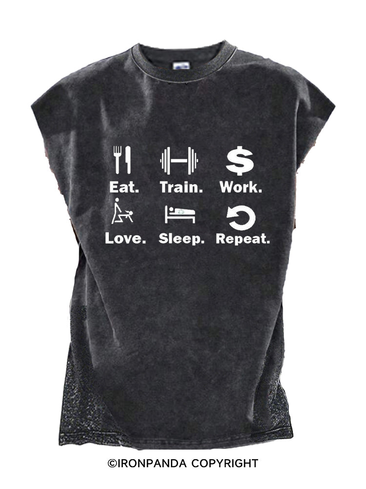 Eat Train Work Love Sleep Repeat Cut Off Tank