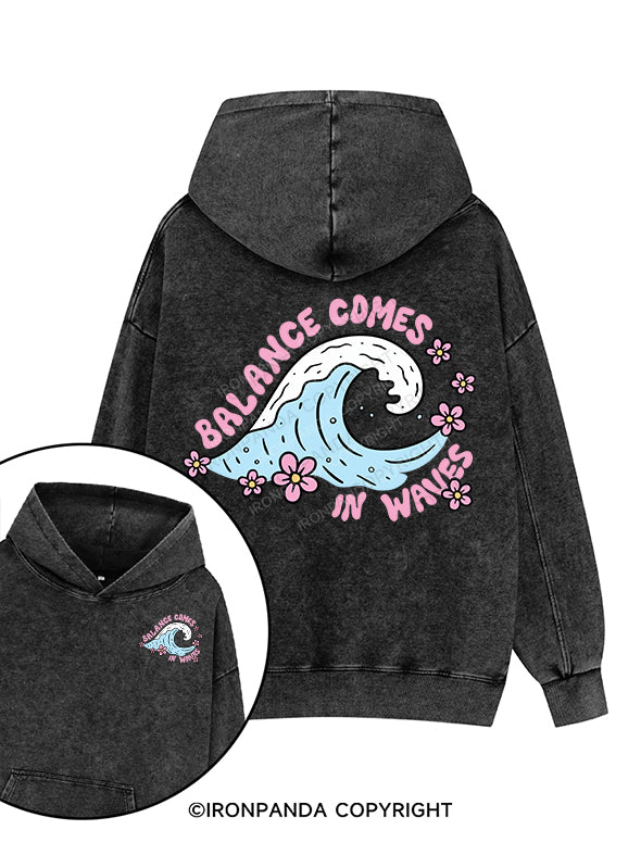 Balance Comes in Waves Printed Washed Gym Hoodie
