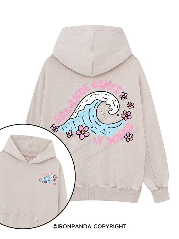 Balance Comes in Waves Printed Washed Gym Hoodie