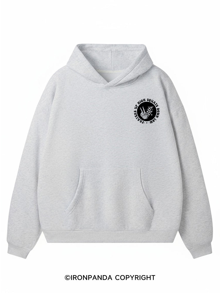Prayers up high squats down low Premium Fleece Gym Hoodie