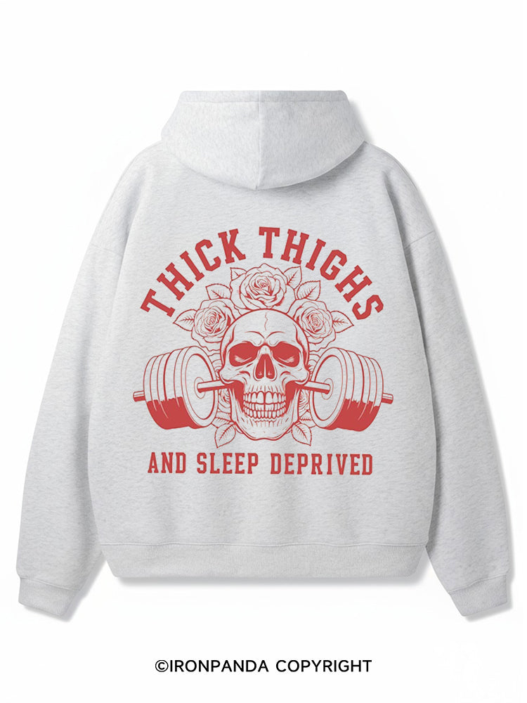 THICK THIGHS AND SLEEP DEPRIVED Premium Fleece Gym Hoodie