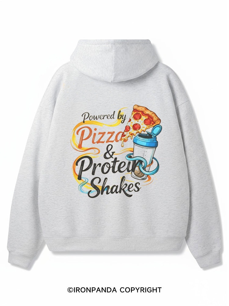 Powered by Pizza & Protein Shakes Premium Fleece Gym Hoodie