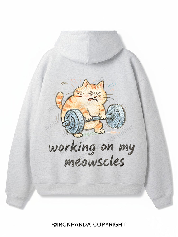 WORKING ON MY MEOWSCLES Premium Fleece Gym Hoodie
