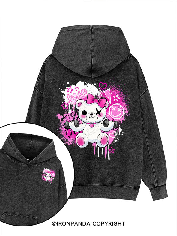 bear Printed Washed Gym Hoodie