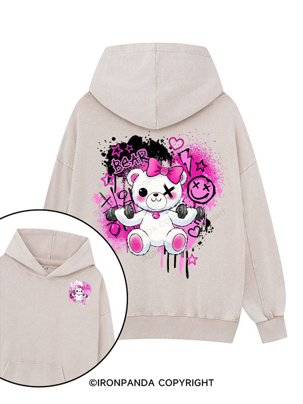 bear Printed Washed Gym Hoodie